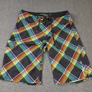 ONeill Buckle Exclusive Mens Rainbow Plaid Board Shorts Black Size 32 13106266B